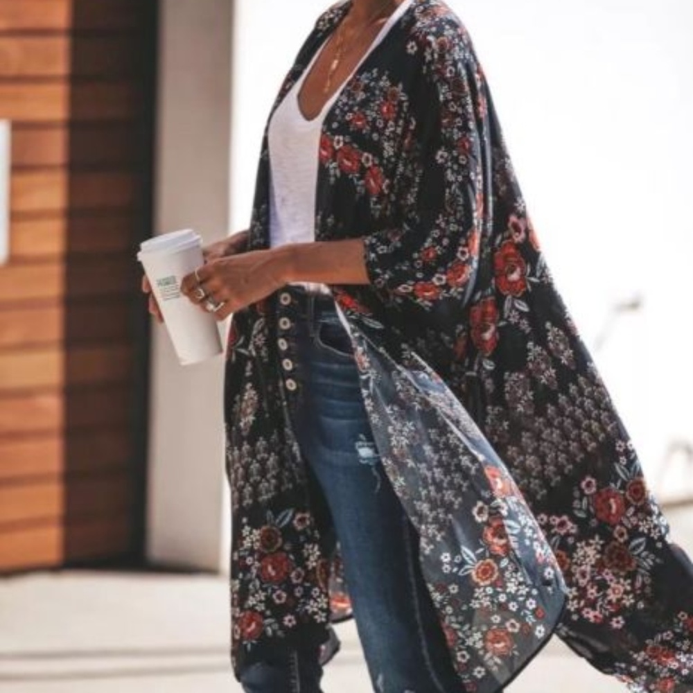 SOLD OUT!! Navy Long Kimono Duster Jacket - Picture 5 of 8